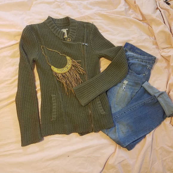 Ruff Hewn Womens Army Green Knit Zip-up Size (S) - Picture 4 of 4